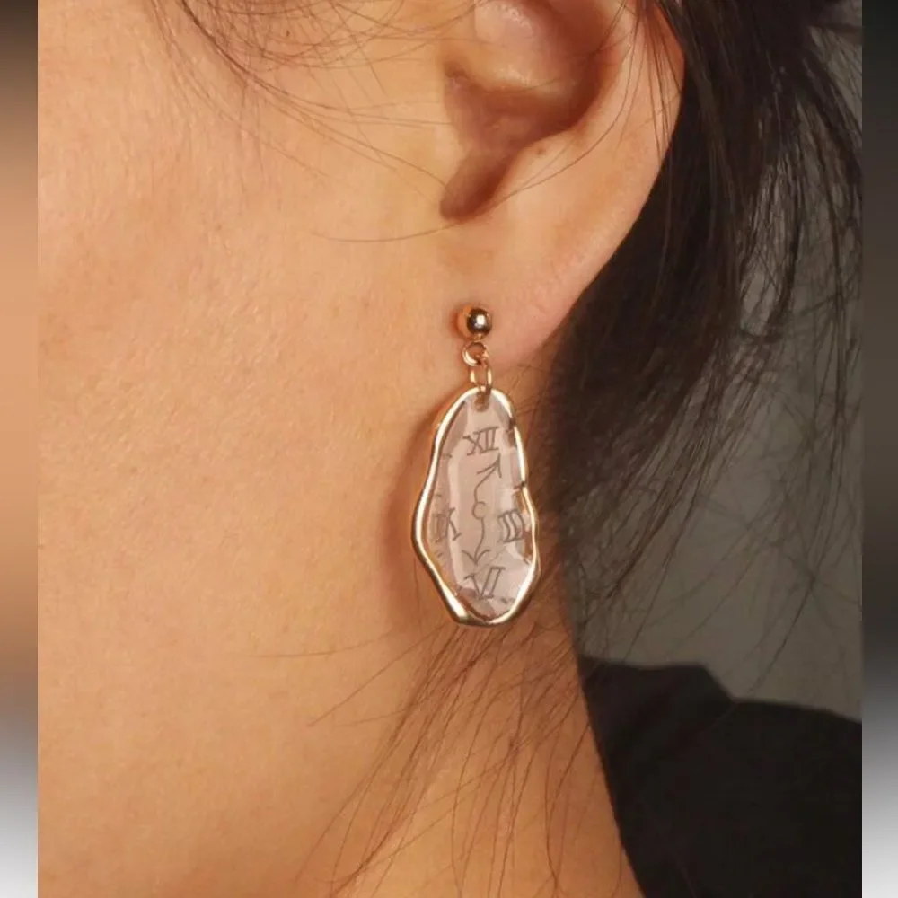 Gold Roman Numeral Earrings A1412 - Picture 2 of 4